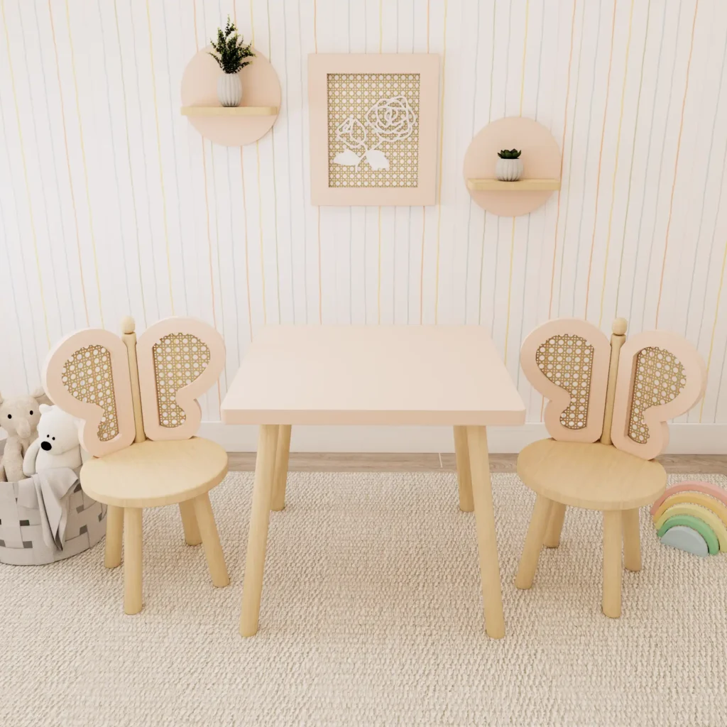Kit 2 Cadeiras Infantis De MDF Borboleta Off White - Conjunto Para Quarto De Criança